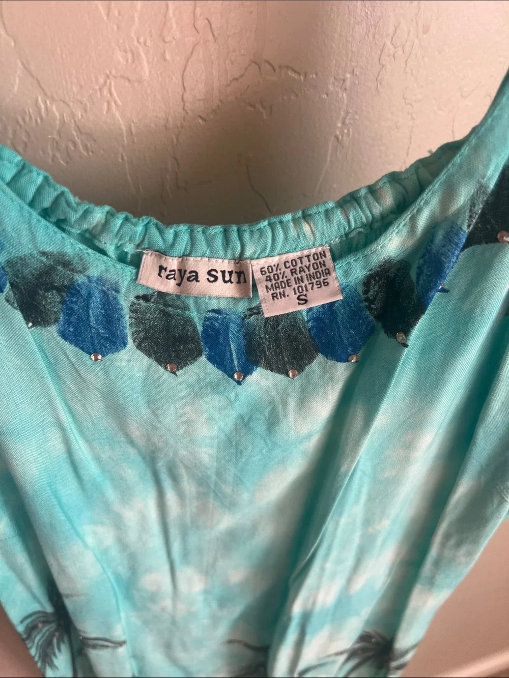 Raya Sun Turquoise Palm-Print Midi Dress - Picture 3 of 4